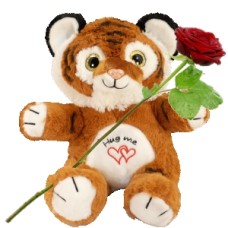 Tiger Hug me teddy bear approx. 30cm (Cuddle approx. 30cm Hug me Tiger brown + fresh red rose + 140 grams of chocolate hearts)
